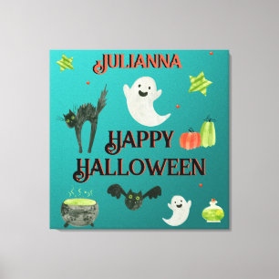 Halloween Teal and Green Canvas Print