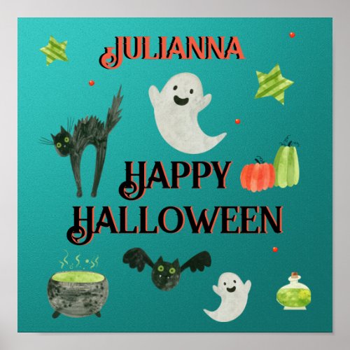 Halloween Teal and Green Poster