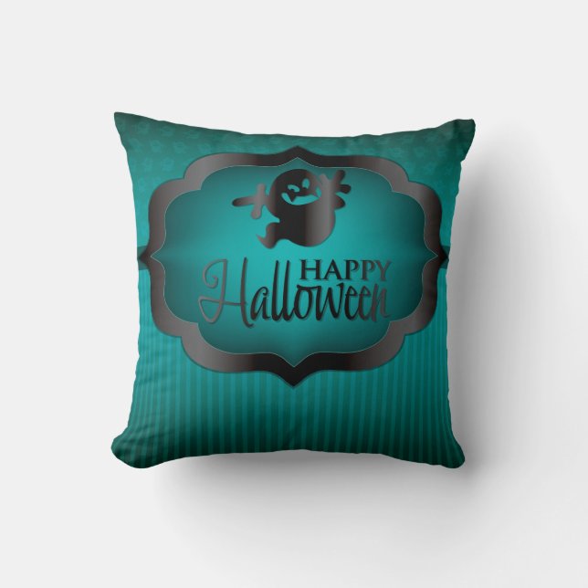 Halloween teal ghost throw pillow (Front)