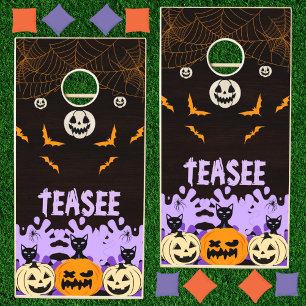 Halloween Tease Pumpkin Spider Spooky Creepy Black Cornhole Set