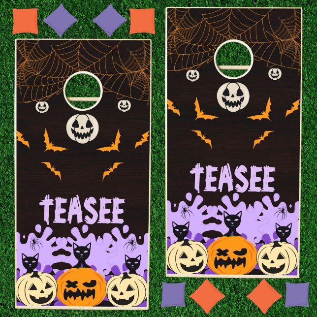 Halloween Tease Pumpkin Spider Spooky Creepy Black Cornhole Set (Creator Uploaded)