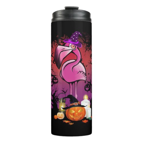 Halloween Tee Flamingoween Witch And Brooms Thermal Tumbler