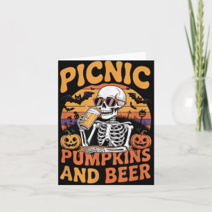 Halloween Tee Skeleton Picnic Pumpkins And Beer Re Card
