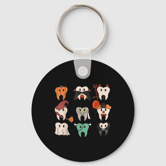 Halloween Teeth Spooky Halloween Dentist Quote  Keychain (Front)