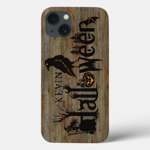 Halloween Text Creative Illustration On Old Wood iPhone 13 Case