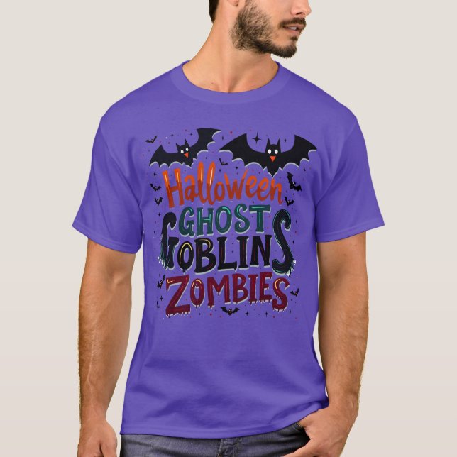 Halloween Text - Ghost Goblins and Zombies T-Shirt (Front)