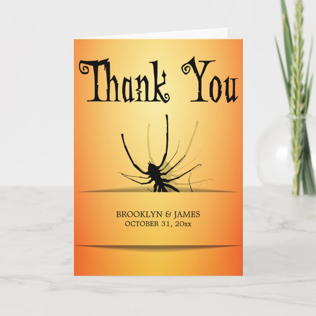 Halloween Thank You Card With Orange Spider (Front)
