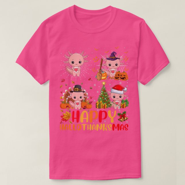 Halloween Thanksgiving Christmas Aolotl Hallothank T-Shirt (Design Front)