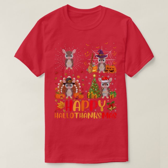 Halloween Thanksgiving Christmas Armadillo Halloth T-Shirt (Design Front)