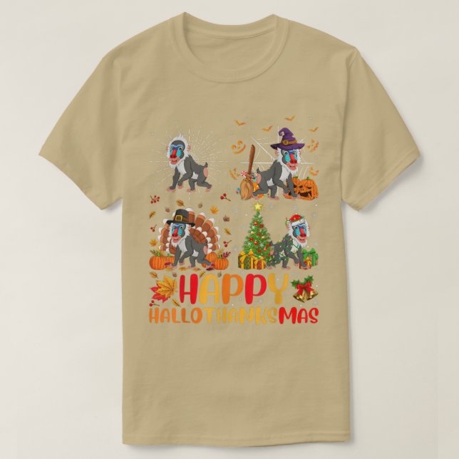 Halloween Thanksgiving Christmas Baboon Hallothank T-Shirt (Design Front)