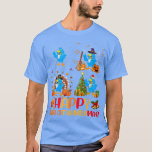 Halloween Thanksgiving Christmas Bluebird Hallotha T-Shirt