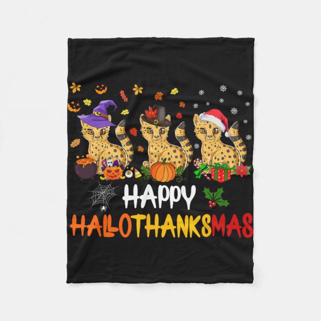 Halloween Thanksgiving Christmas Cheetah Cat Hallo Fleece Blanket (Front)