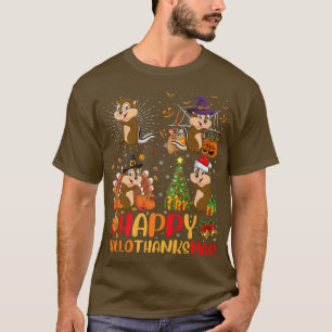 Halloween Thanksgiving Christmas Chipmunk Hallotha T-Shirt