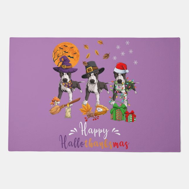 Halloween Thanksgiving Christmas Dog Pitbull Premi Doormat (Front)