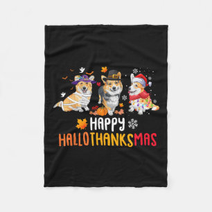 Halloween Thanksgiving Christmas Funny Corgi Dogs  Fleece Blanket