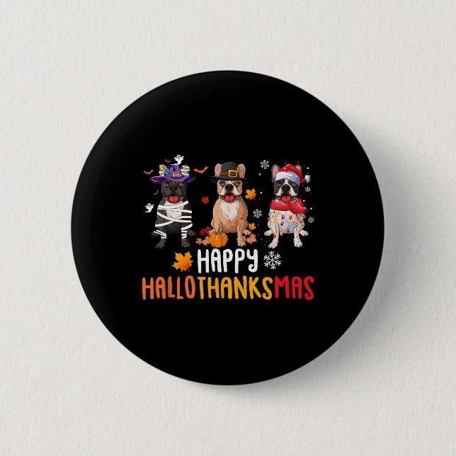 Halloween Thanksgiving Christmas Funny French Bull Button (Front)