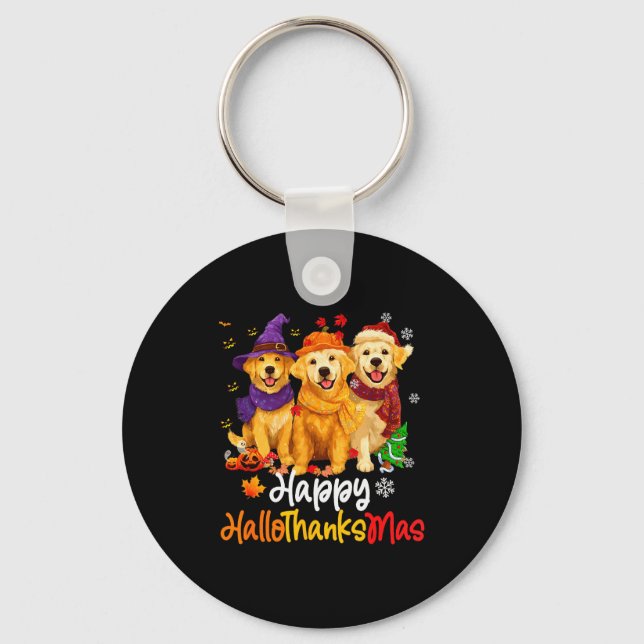 Halloween Thanksgiving Christmas Golden Retriever  Keychain (Front)