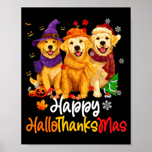 Halloween Thanksgiving Christmas Golden Retriever Poster