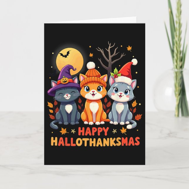 Halloween Thanksgiving Christmas Happy Hallothanks Card (Front)