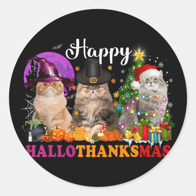 Halloween Thanksgiving Christmas Happy Hallothanks Classic Round Sticker (Front)