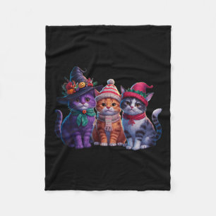 Halloween Thanksgiving Christmas Happy Hallothanks Fleece Blanket