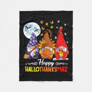 Halloween Thanksgiving Christmas Happy Hallothanks Fleece Blanket