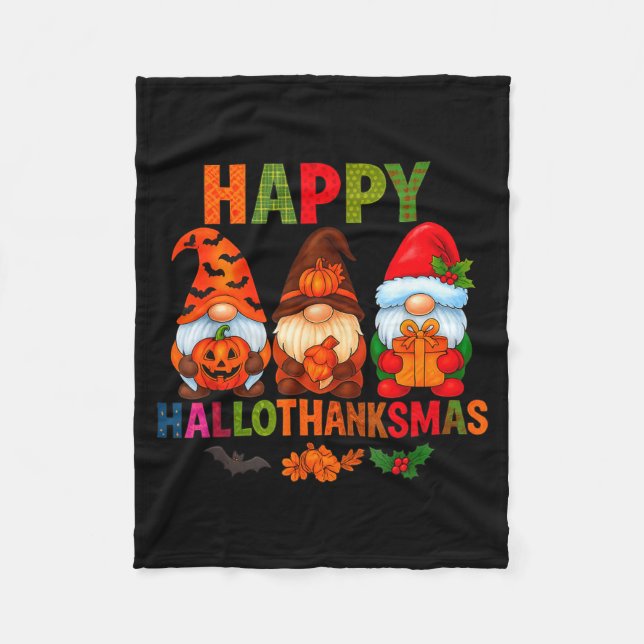 Halloween Thanksgiving Christmas Happy Hallothanks Fleece Blanket (Front)