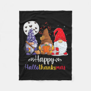 Halloween Thanksgiving Christmas Happy Hallothanks Fleece Blanket
