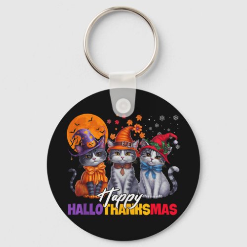 Halloween Thanksgiving Christmas Happy Hallothanks Keychain