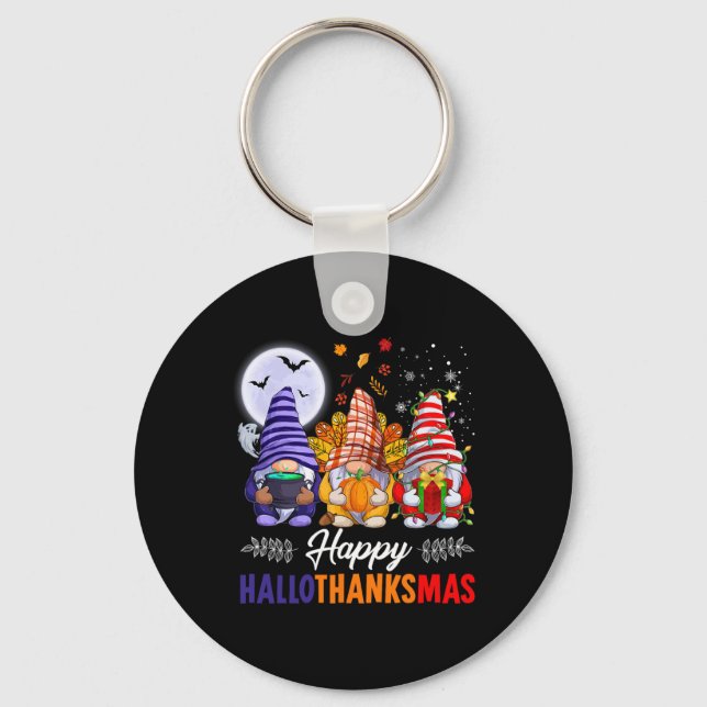 Halloween Thanksgiving Christmas Happy Hallothanks Keychain (Front)