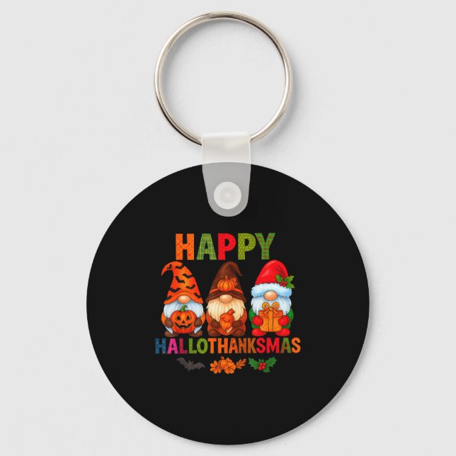 Halloween Thanksgiving Christmas Happy Hallothanks Keychain (Front)