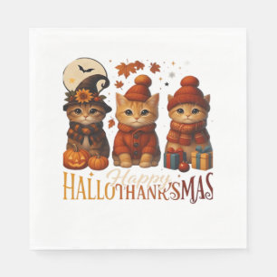 Halloween Thanksgiving Christmas Happy HalloThanks Napkins