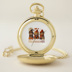 Halloween Thanksgiving Christmas Happy HalloThanks Pocket Watch