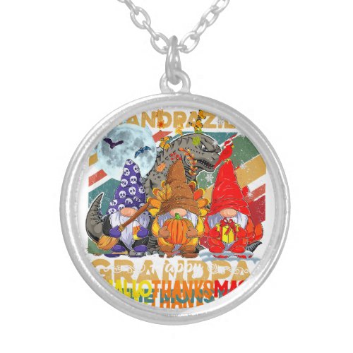 Halloween Thanksgiving Christmas Happy HalloThanks Silver Plated Necklace