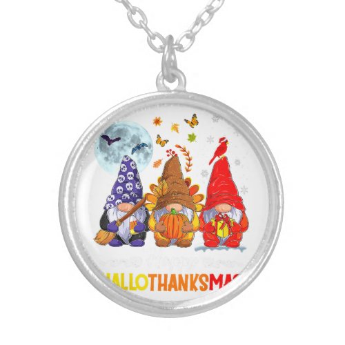 Halloween Thanksgiving Christmas Happy HalloThanks Silver Plated Necklace
