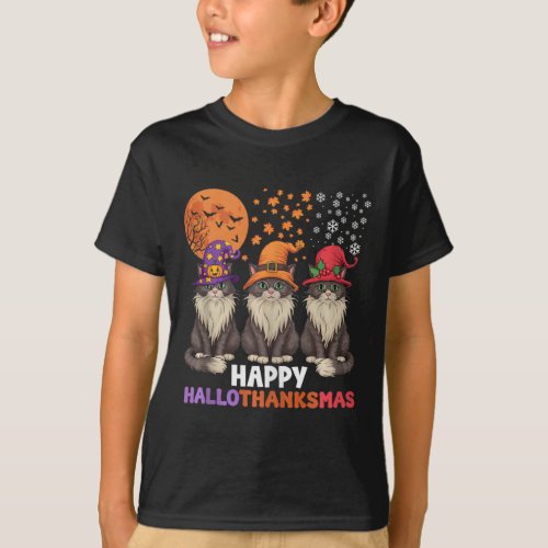 Halloween Thanksgiving Christmas Happy Hallothanks T_Shirt