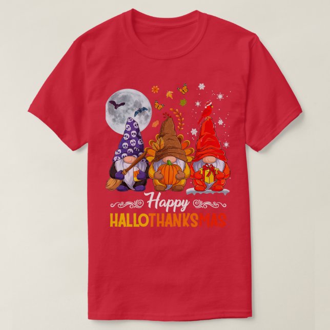 Halloween Thanksgiving Christmas Happy HalloThanks T-Shirt (Design Front)