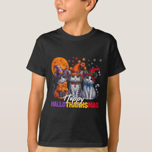 Halloween Thanksgiving Christmas Happy Hallothanks T_Shirt