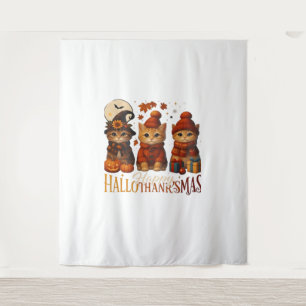 Halloween Thanksgiving Christmas Happy HalloThanks Tapestry