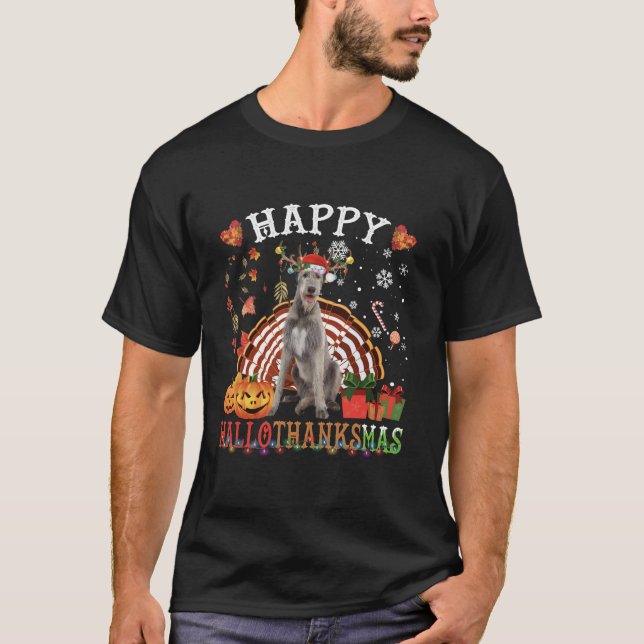 Halloween Thanksgiving Christmas Irish Wolfhound X T-Shirt (Front)