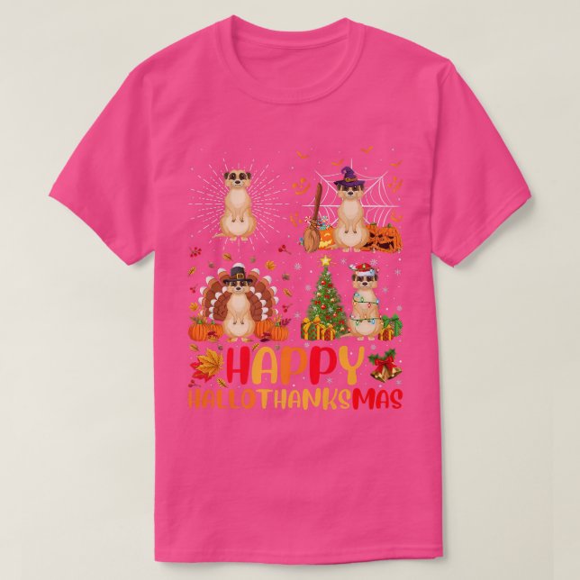 Halloween Thanksgiving Christmas Meerkat Hallothan T-Shirt (Design Front)