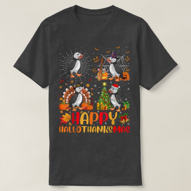 Halloween Thanksgiving Christmas Puffin Bird Hallo T-Shirt (Design Front)