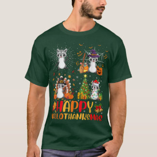 Halloween Thanksgiving Christmas Raccoon Hallothan T-Shirt