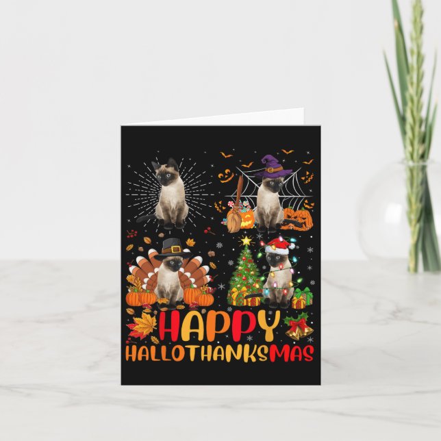 Halloween Thanksgiving Christmas Siamese Cat Hallo Card (Front)