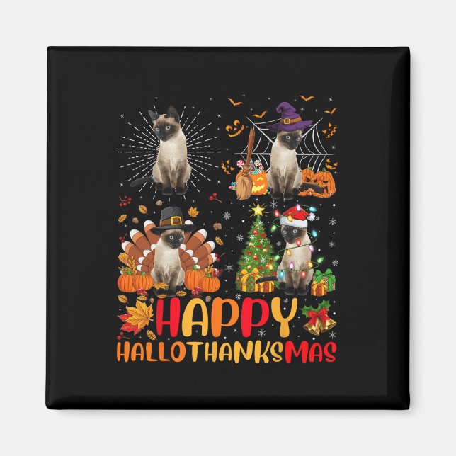Halloween Thanksgiving Christmas Siamese Cat Hallo Magnet (Front)