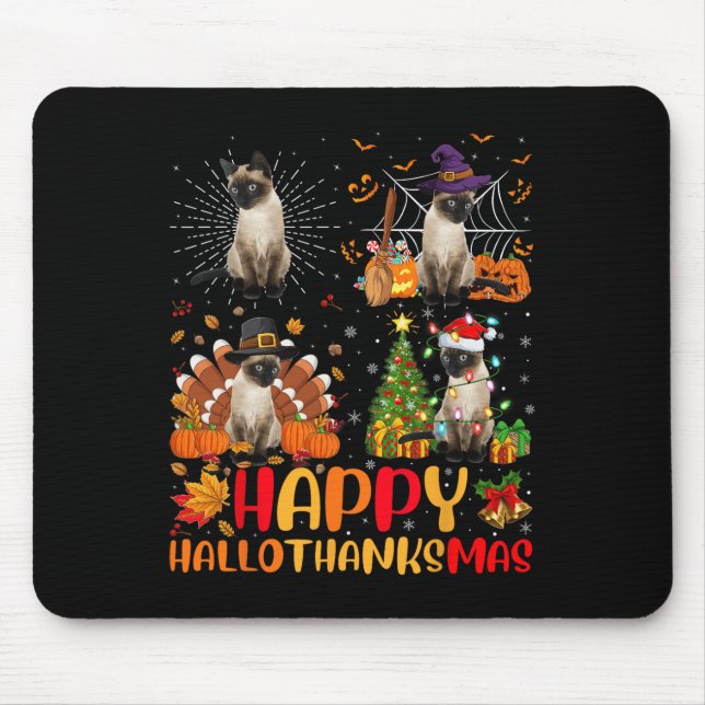 Halloween Thanksgiving Christmas Siamese Cat Hallo Mouse Pad (Front)