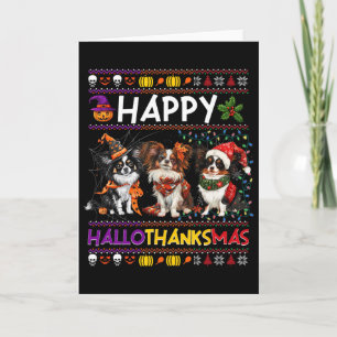Halloween Thanksgiving Christmas Ugly Papillon Dog Card
