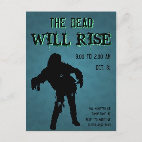 Halloween The Dead Will Rise Zombie and Bats Postcard