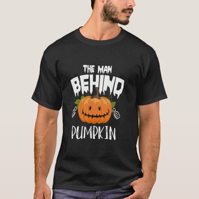 Halloween the man behind the pumpkin funny Pregnan T-Shirt (Front)