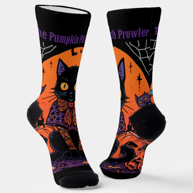 Halloween,The Pumpkin Patch Prowler ,Black Cat Socks (Angled)